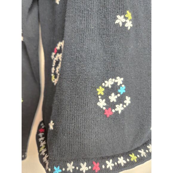 Talbots Petites Floral Cardigan Sweater Black Multicolor Knit Button Front Small - Picture 7 of 8
